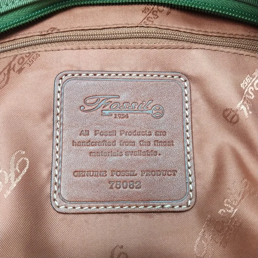 Fossil Oliver Green Nylon Leather Trim Zipper Closure Hobo Shoulder Bag